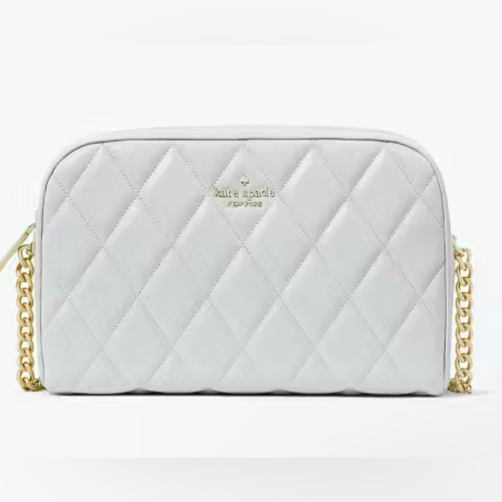 Kate Spade- Carey chain camera bag, quilted leather, stone path (light gray) NWT